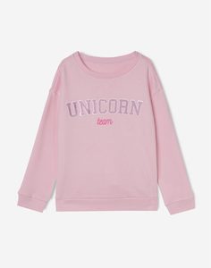 Розовый лонгслив Unicorn team для девочки Gloria Jeans