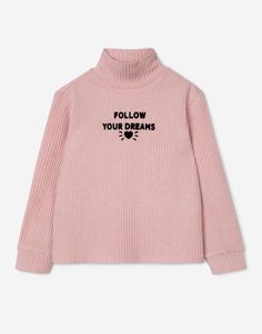 Розовая водолазка с надписью FOLLOW YOUR DREAMS для девочки Gloria Jeans