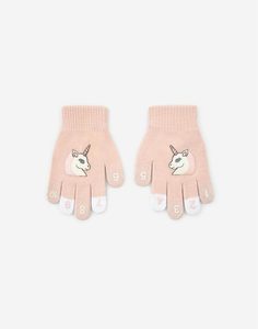 Розовые перчатки с единорогом для девочки Gloria Jeans