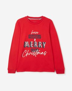 Красный пижамный лонгслив с новогодним принтом Gloria Jeans