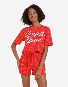 Красная пижама с новогодним принтом Confetti Queen Gloria Jeans