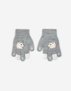 Светло-серые перчатки с единорогом для девочки Gloria Jeans