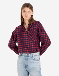 Клетчатая рубашка oversize из фланели Gloria Jeans