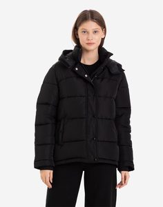 Чёрная утеплённая куртка oversize Gloria Jeans