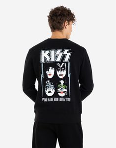 Чёрный свитшот с принтом KISS Gloria Jeans