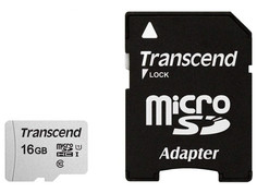 Карта памяти 16Gb - Transcend 300S MicroSDHC Class 10 UHS-I TS16GUSD300S-A с переходником под SD