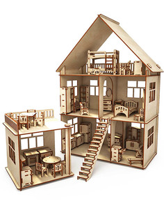 Сборная модель ХэппиДом Коттедж с пристройкой и мебелью HK-D004