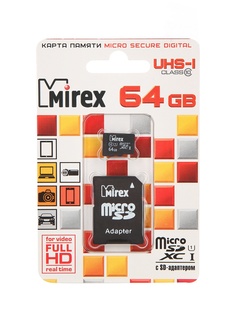 Карта памяти 64Gb - Mirex - Micro Secure Digital HC Class 10 UHS-I 13613-AD10SD64 с переходником под SD