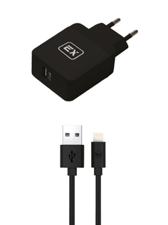 Зарядное устройство Exployd Sonder 1xUSB 2.4A/2.4A QC3.0 + Cable Lightning Black EX-Z-624