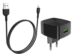 Зарядное устройство Hoco C70A Cutting-Edge 1xUSB QC3.0 + кабель MicroUSB Black