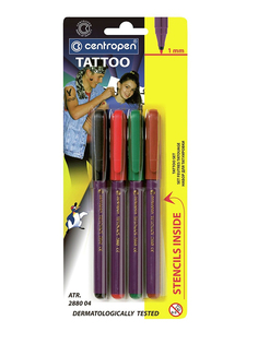 Фломастеры для кожи Centropen Tattoo 4 цвета 16 трафаретов 628800405