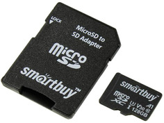 Карта памяти 128Gb - SmartBuy MicroSD Class 10 Advanced U3 V30 A1 SB128GBSDU1A-AD с адаптером SD