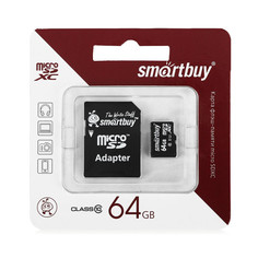 Карта памяти 64Gb - SmartBuy Micro Secure Digital HC Class 10 SB64GBSDCL10-01 с переходником под SD