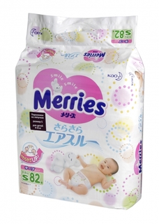 Подгузники Merries S 4-8кг 82шт 62020309