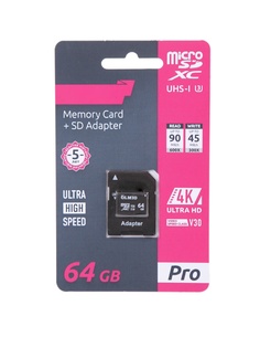 Карта памяти 64Gb - Olmio Micro Secure Digital XC Class 10 UHS-I U3 V30 039600 с переходником под SD