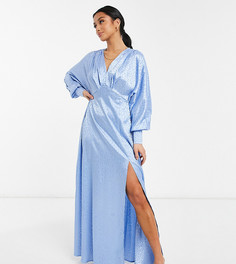 Нежно-голубое атласное платье макси с рукавами «летучая мышь» Flounce London Petite-Голубой