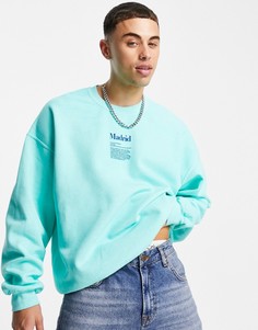 Бирюзовый oversized-свитшот с принтом "Madrid" Topman-Голубой