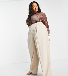 Светло-бежевые брюки с широкими штанинами и защипами спереди ASOS EDITION Curve-Светло-бежевый цвет