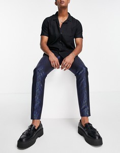 Черные брюки с голубовато-синим фольгированным принтом Twisted Tailor-Черный цвет