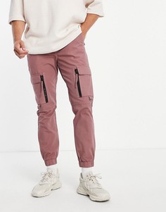 Розовые облегающие брюки карго с деталями на молнии Topman-Розовый цвет