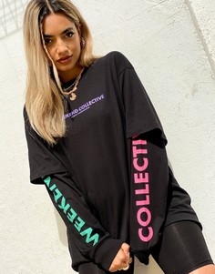 Черная двухслойная oversized-футболка с логотипом ASOS Weekend Collective-Черный цвет