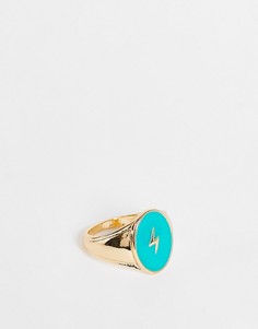 Золотистое кольцо-печатка с голубой отделкой с молнией ASOS DESIGN-Золотистый Accessorize