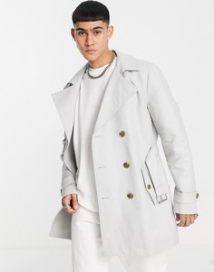 Серый водонепроницаемый двубортный тренч ASOS DESIGN