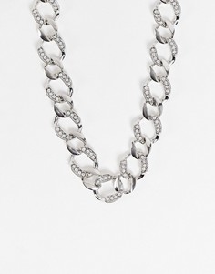 Серебристое ожерелье-цепочка с крупными звеньями и прозрачными искусственными камнями ASOS DESIGN-Серебряный