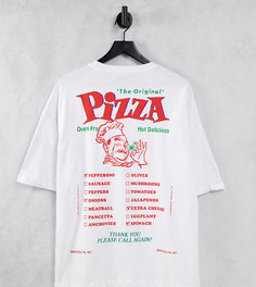 Белая свободная футболка с принтом "Pizza" на спине Bershka-Белый