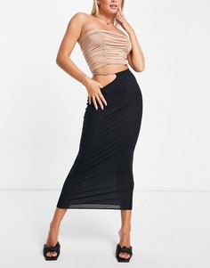 Черная юбка миди из трикотажа с цепочкой и декоративным вырезом ASOS LUXE-Черный цвет