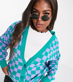 Вязаный oversized-кардиган с шахматным принтом от комплекта ASOS DESIGN Curve-Разноцветный