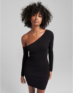 Черное платье мини асимметричного кроя Bershka-Черный цвет