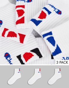Набор из 3 пар носков до щиколотки с рисунком на заднике синего, красного и черного цветов Champion-Белый