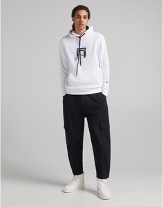 Худи белого цвета с принтом на груди и спине Bershka-Белый