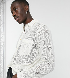 Светлая рубашка классического кроя с естественным кружевным узором ASOS DESIGN-Белый