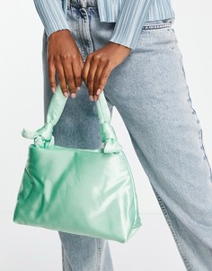 Мягкая атласная сумка на плечо мятного цвета с узлами Ego-Зеленый цвет