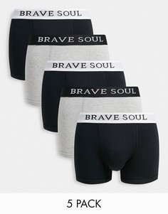 Набор из 5 трусов-боксеров черного и серого цветов Brave Soul-Серый