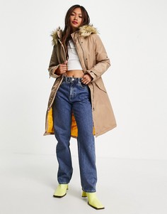 Бежевая и горчичная куртка на подкладке из искусственного меха French Connection-Разноцветный