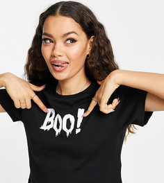 Черная укороченная футболка с принтом "Boo" ASOS DESIGN Petite Halloween-Черный цвет