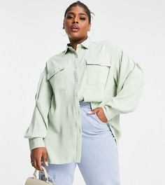 Зеленая oversized-рубашка со складками Extro & Vert Plus-Зеленый цвет