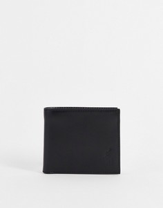 Черный кожаный бумажник двойного сложения со сплошным принтом логотипа Polo Ralph Lauren-Черный цвет