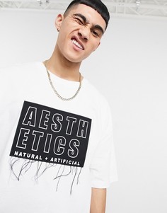 Белая футболка с принтом "Aesthetics" Bershka-Бежевый