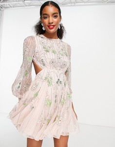 Платье мини с цветочной отделкой и вырезом ASOS EDITION-Розовый цвет