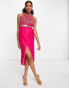 Платье-футляр цвета фуксии «2 в 1» с декоративной отделкой Virgos Lounge-Розовый цвет
