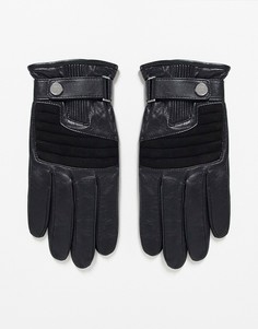 Черные кожаные перчатки HUGO-Черный Boss