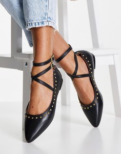 Черные кожаные туфли на плоской подошве с заклепками schuh Laney-Черный цвет