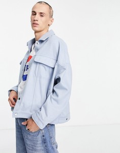 Oversized-куртка в стиле вестерн из ткани с добавлением шерсти льдисто-синего цвета ASOS DESIGN-Голубой