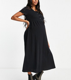 Черное платье миди в рубчик с короткими рукавами Cotton:On Maternity-Черный цвет