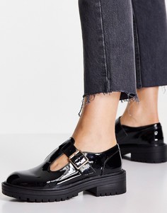 Черные лакированные туфли в стиле Мэри Джейн на плоской подошве schuh Lani-Черный цвет