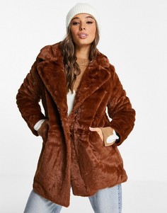 Oversized-пальто удлиненного кроя из искусственного меха Wednesdays Girl-Коричневый цвет